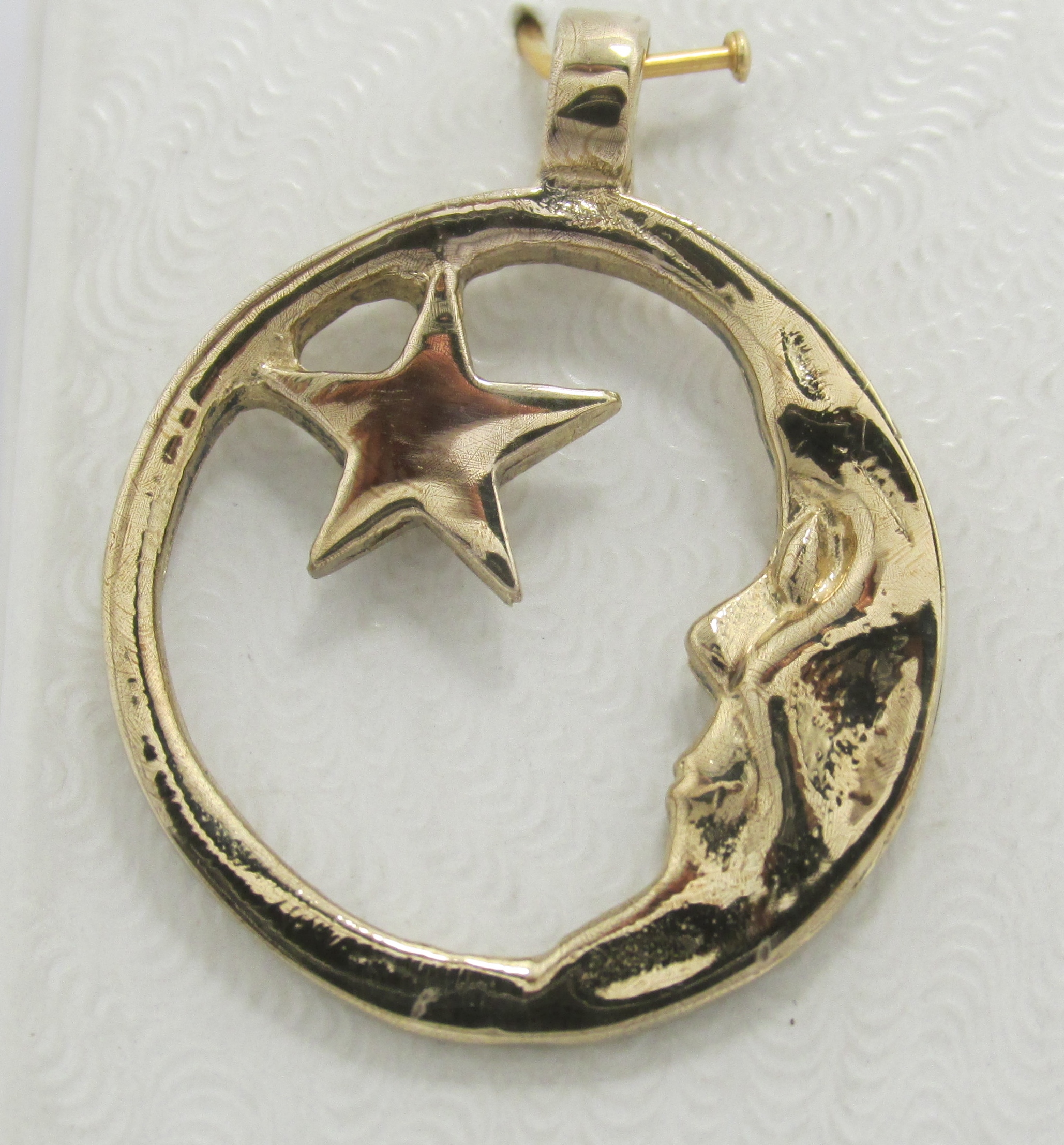 14k Solid Yellow Gold Star in Moon Pendant Exquisite